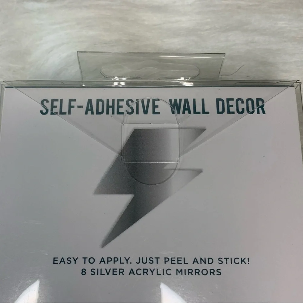Self Adhesive Wall Decor Mirrors - Silver Lightning Bolt - 8 pieces